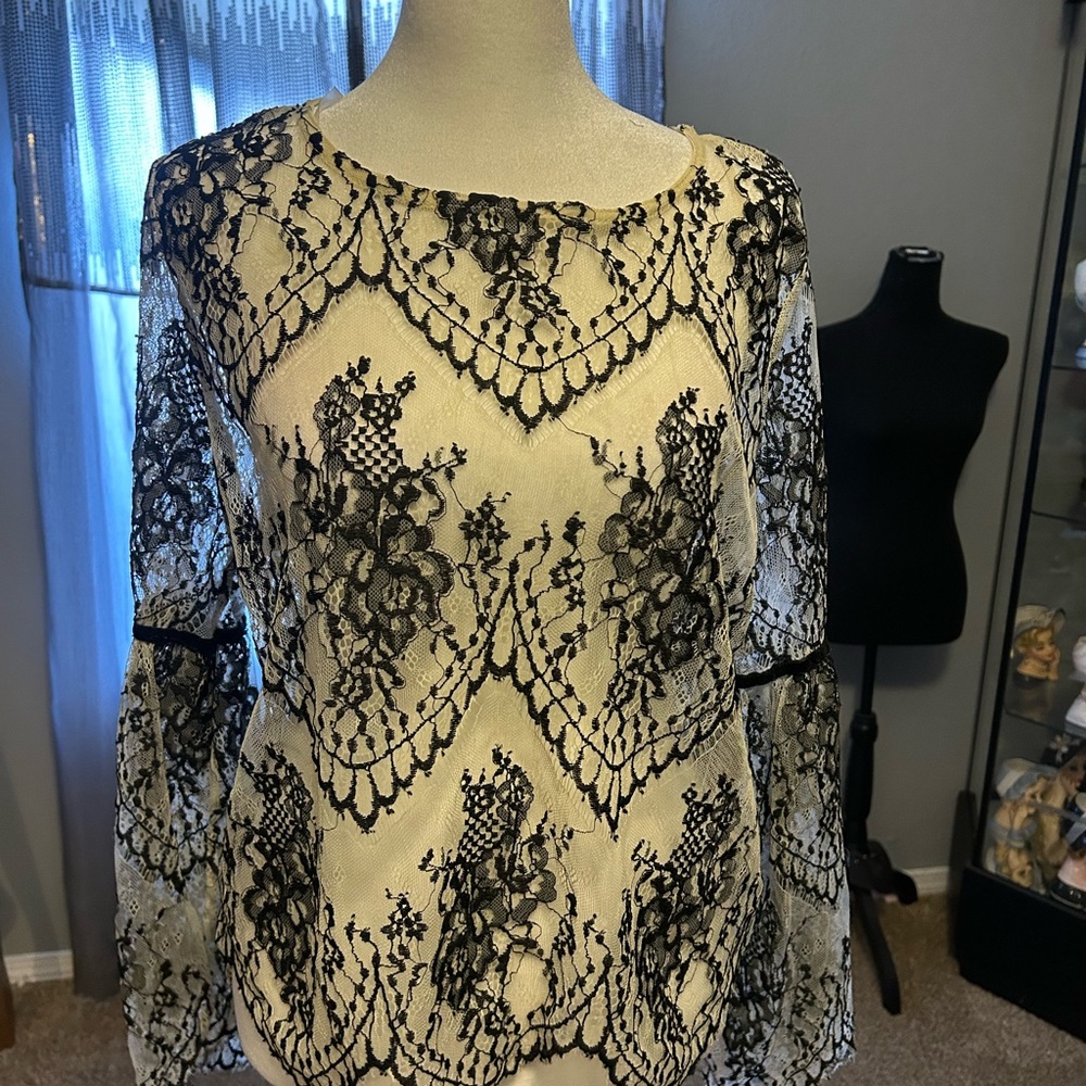 Altar'd State Black Lace Overlay Blouse